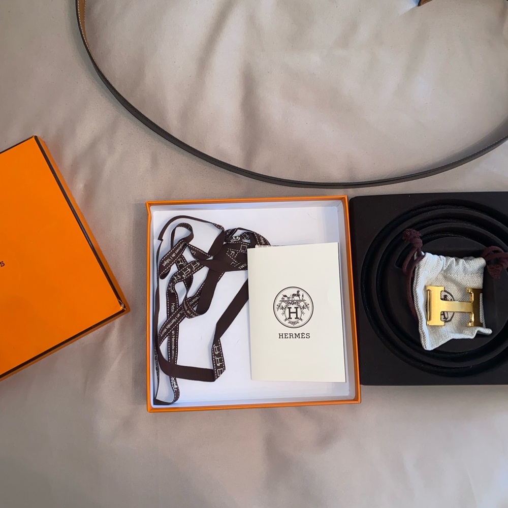 Hermes Black/Brown Reversible Leather Belt - Picture 10 of 12